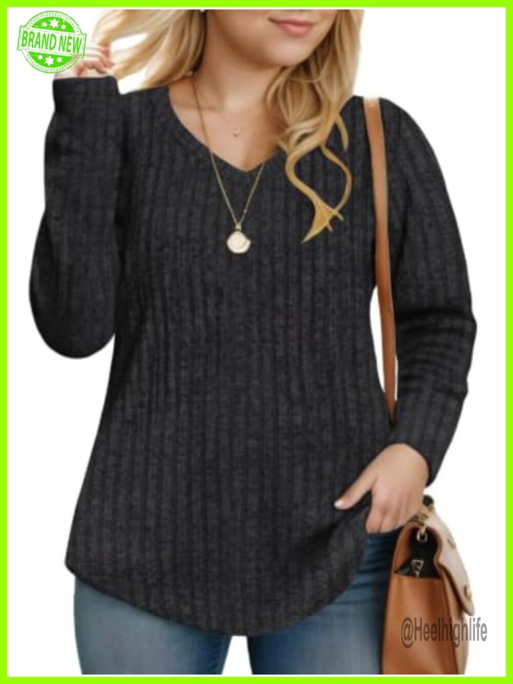 Plus Size V-Neck Tunic Sweater Long Sleeve Lightweight Knit Pullover